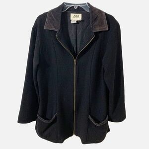 FLAX Jeanne Englehart Wool Full Front Zip Barn Jacket Velveted Pointed Collar